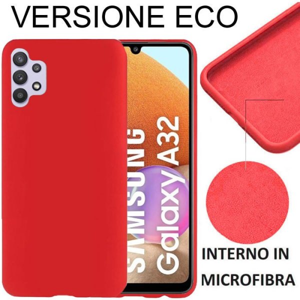 CUSTODIA per SAMSUNG GALAXY A32 4G SILICONE EFFETTO SOFT TOUCH ED INTERNO IN MICROFIBRA ROSSO VERSIONE ECO - ATTENZIONE..