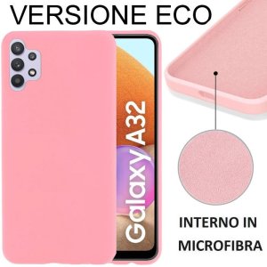 CUSTODIA per SAMSUNG GALAXY A32 4G SILICONE EFFETTO SOFT TOUCH ED INTERNO IN MICROFIBRA ROSA VERSIONE ECO - ATTENZIONE..