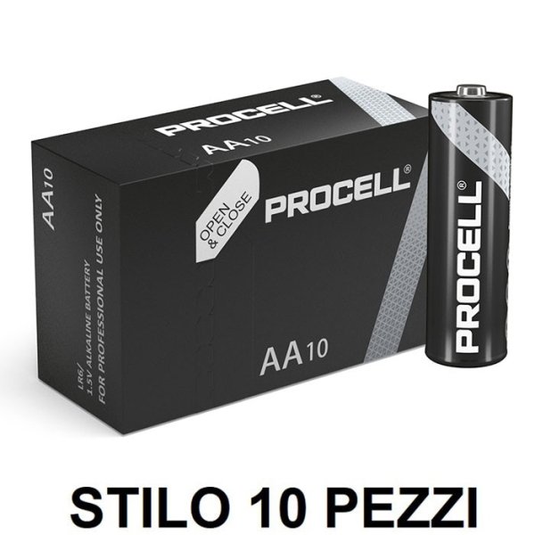 BATTERIE STILO AA ALKALINE CONFEZIONE DA 10 PEZZI BLISTER LR6 PROCELL DURACELL