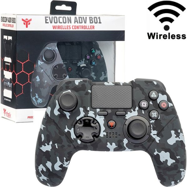 JOYSTICK WIRELESS PER PLAYSTATION 4 E PC CON RAGGIO D'AZIONE FINO A 10 MT E DOPPIA VIBRAZIONE FANTASIA MILITARE ITEK BLISTER