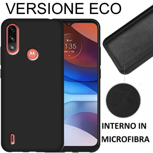 CUSTODIA per MOTOROLA MOTO E7 POWER, E7i POWER - SILICONE EFFETTO SOFT TOUCH INTERNO IN MICROFIBRA NERO VERSIONE ECONOMICA