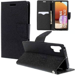 CUSTODIA per SAMSUNG GALAXY A32 4G (A325F) - FLIP ORIZZONTALE CON STAND, INTERNO IN TPU SILICONE E PORTA CARTE COLORE NERO