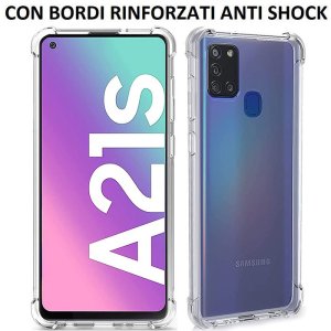 CUSTODIA per SAMSUNG GALAXY A21s (SM-A217) IN GEL TPU SILICONE TRASPARENTE SLIM 0,5mm CON BORDI RINFORZATI ANTI SHOCK