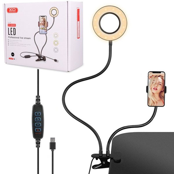 SUPPORTO UNIVERSALE DA TAVOLO + LAMPADA LED con FISSAGGIO A CLIP, APERTURA FINO A 7,5 CM E BRACCIO SNODABILE COLORE NERO XO