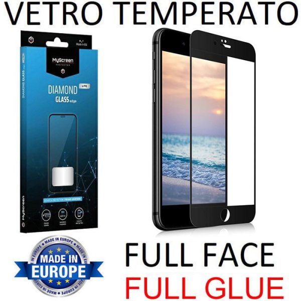 PELLICOLA per APPLE IPHONE SE (2020/2022), IPHONE 8, IPHONE 7 - VETRO FULL FACE 9H-FULL GLUE CORNICE NERA MYSCREEN DIAMOND LITE