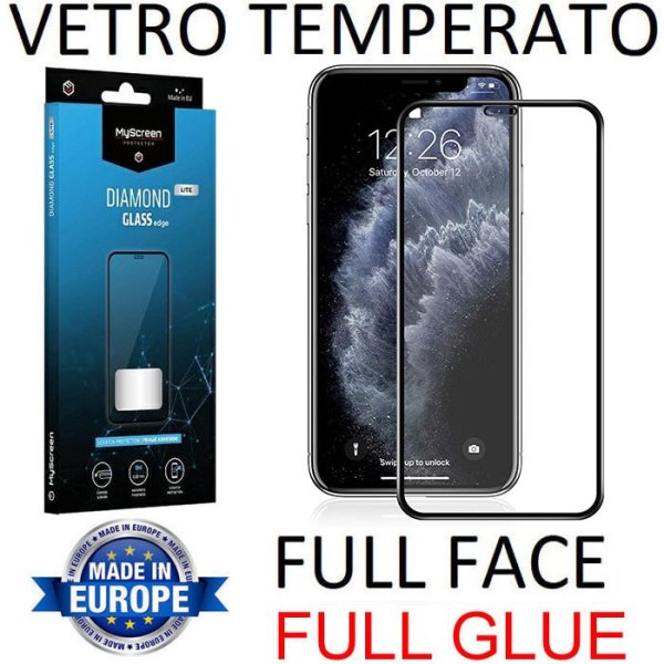 PELLICOLA per APPLE IPHONE XS MAX, IPHONE 11 PRO MAX-VETRO TEMPERATO FULL FACE 9H-FULL GLUE CORNICE NERA MYSCREEN DIAMOND LITE