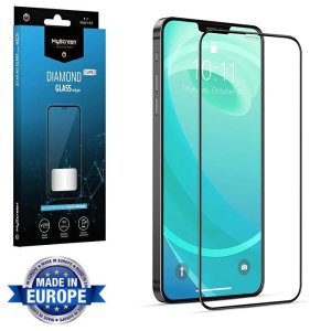 PELLICOLA per APPLE IPHONE 12, IPHONE 12 PRO (6.1")- VETRO TEMPERATO FULL FACE 9H - FULL GLUE CORNICE NERA MYSCREEN DIAMOND LITE