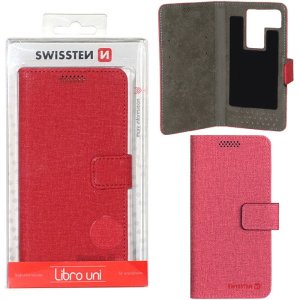 CUSTODIA FLIP ORIZZONTALE UNIVERSALE ROSSA con FISSAGGIO ADESIVO DIMENSIONI 148 X 71 mm MISURA "L" SWISSTEN BLISTER