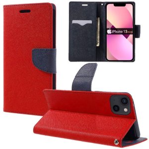 CUSTODIA per APPLE IPHONE 13 MINI (5.4") - FLIP ORIZZONTALE CON INTERNO IN TPU SILICONE, STAND E TASCHE PORTA CARTE COLORE ROSSO