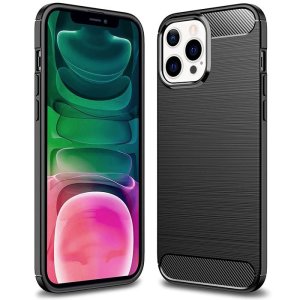 CUSTODIA per APPLE IPHONE 13 PRO (6.1") IN GEL TPU EFFETTO METALLICO CON INSERTI IN FANTASIA CARBONIO COLORE NERO