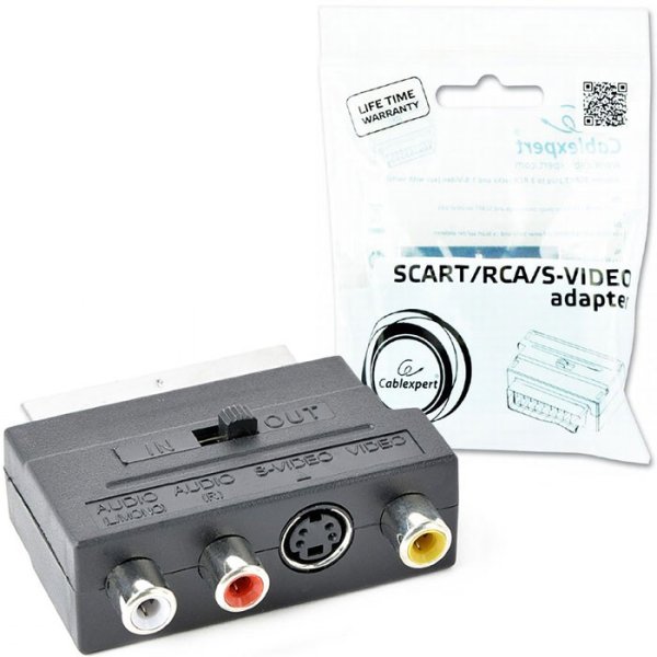 ADATTATORE SCART COMMUTABILE IN/OUT A RCA E ENTRATA S-VIDEO - COLORE NERO CABLEXPERT