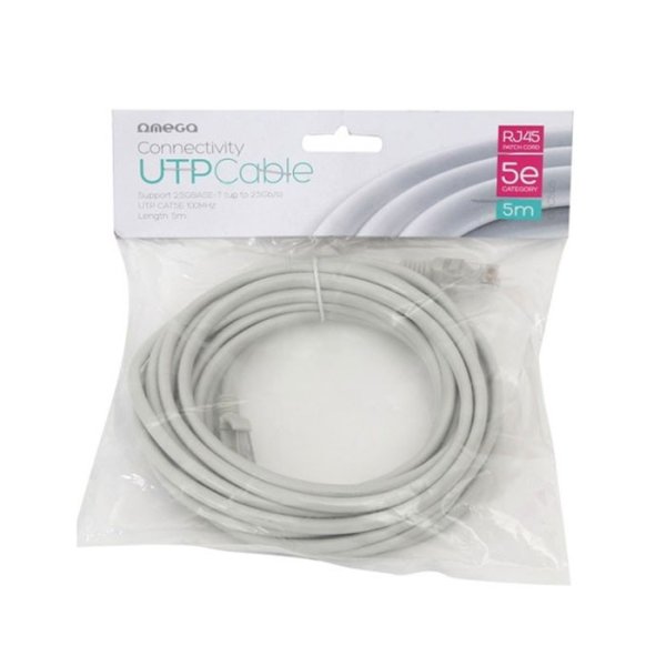 CAVO DI RETE CAT5E LUNGHEZZA 5 Mt. CONNETTORE RJ-45 COLORE GRIGIO OPC5U5 OMEGA