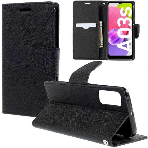 CUSTODIA per SAMSUNG GALAXY A03s (SM-A037F) - FLIP ORIZZONTALE CON STAND, INTERNO IN TPU E PORTA CARTE COLORE NERO