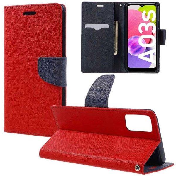 CUSTODIA per SAMSUNG GALAXY A03s (SM-A037F) - FLIP ORIZZONTALE CON STAND, INTERNO IN TPU E PORTA CARTE COLORE ROSSO