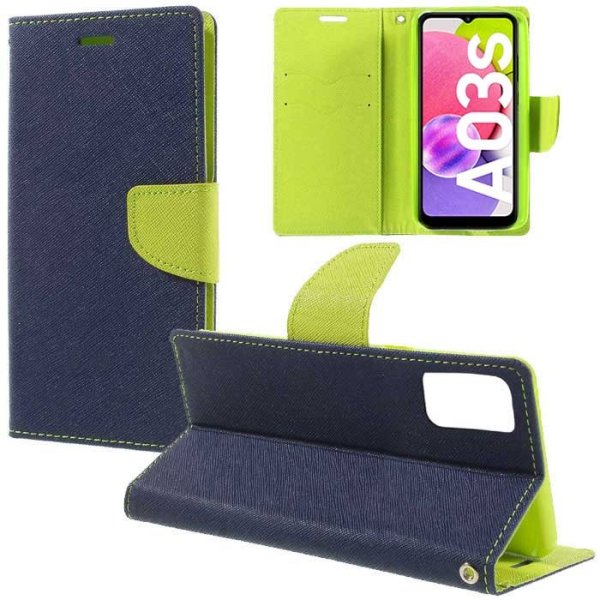 CUSTODIA per SAMSUNG GALAXY A03s (SM-A037F) - FLIP ORIZZONTALE CON STAND, INTERNO IN TPU E PORTA CARTE COLORE BLU