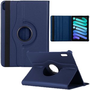 CUSTODIA per APPLE IPAD MINI 2021 (6a GEN.) - BOOK ORIZZONTALE SIMILPELLE GIREVOLE CON STAND E CHIUSURA CON ELASTICO COLORE BLU