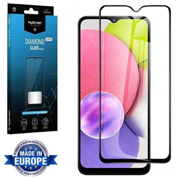 PELLICOLA per SAMSUNG GALAXY A03s (SM-A037F) - VETRO TEMPERATO FULL FACE 9H - FULL GLUE CORNICE NERA MYSCREEN DIAMOND LITE