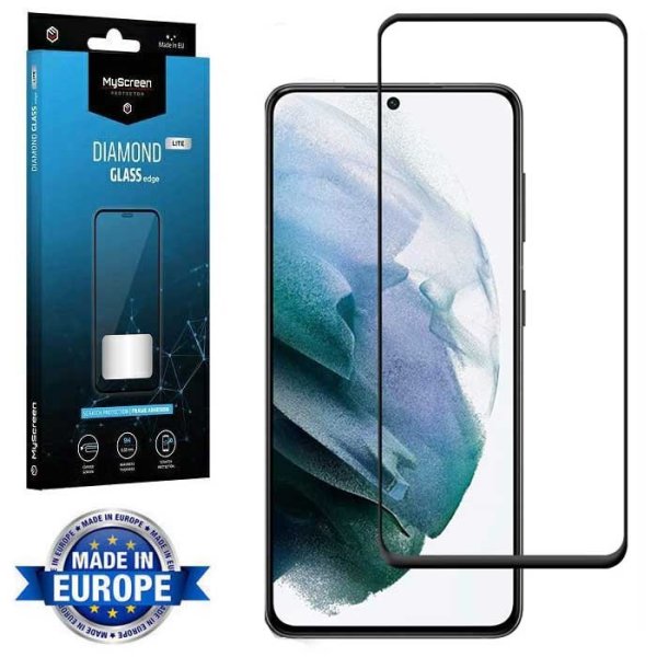 PELLICOLA per SAMSUNG GALAXY S21 FE 5G (SM-G990B) - VETRO TEMPERATO FULL FACE 9H - FULL GLUE CORNICE NERA MYSCREEN DIAMOND LITE