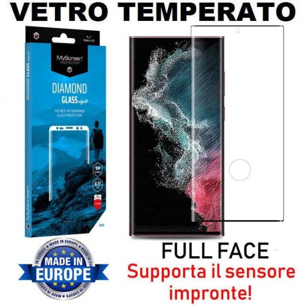 PELLICOLA per SAMSUNG GALAXY S22 ULTRA 5G (SM-S908B) - VETRO TEMPERATO FULL FACE 3D 9H 0,33mm CON CORNICE COLORE NERO MYSCREEN