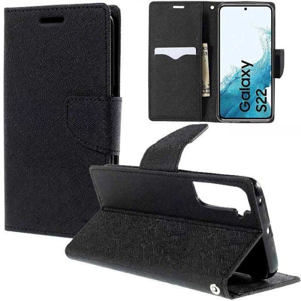 CUSTODIA per SAMSUNG GALAXY S22 5G (SM-S901B) - FLIP ORIZZONTALE CON STAND, INTERNO IN TPU SILICONE E PORTA CARTE COLORE NERO