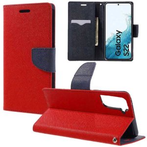 CUSTODIA per SAMSUNG GALAXY S22 5G (SM-S901B) - FLIP ORIZZONTALE CON STAND, INTERNO IN TPU SILICONE E PORTA CARTE COLORE ROSSO