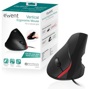 MOUSE OTTICO ERGONOMICO USB CON FILO, IMPUGNATURA VERTICALE, SENSORE 1000 DPI, 5 TASTI E ROTELLINA SCROLL COLORE NERO