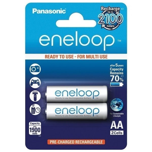 BATTERIE STILO RICARICABILI AA 1900mAh 1,2V HR6 PRECARICATE - CONFEZIONE DA 2PZ PANASONIC ENELOOP BK-3MCCE/2BE BLISTER