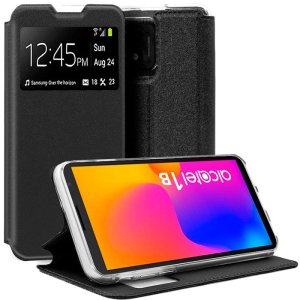 CUSTODIA per ALCATEL 1B 2022 - FLIP ORIZZONTALE con FINESTRA ID, INTERNO IN TPU E CHIUSURA MAGNETICA INVISIBILE COLORE NERO