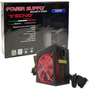 ALIMENTATORE PER PC ATX 625W CON VENTOLA DA 12 CM SILENZIOSA CON CONNETTORE 12V MB 20/24 (20+4 pin) NERO 53.122 TECNO BLISTER