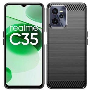 CUSTODIA per REALME C35, NARZO 50A IN GEL TPU SILICONE EFFETTO METALLICO CON INSERTI IN FANTASIA CARBONIO COLORE NERO