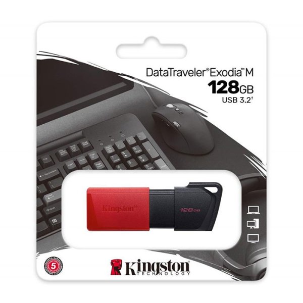 PEN DRIVE 128GB USB 3.2 CON CAPPUCCIO A SCORRIMENTO E ASOLA DI AGGANCIO COLORE NERO E ROSSO DTXM/128GB KINGSTON