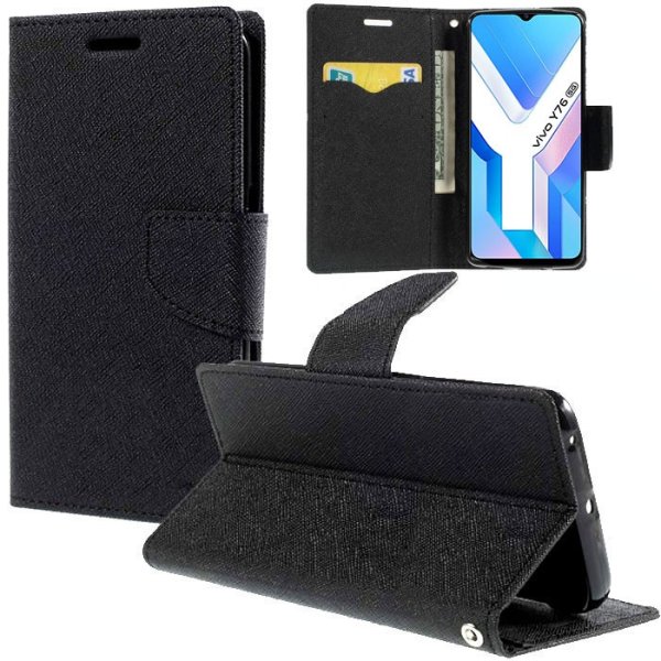 CUSTODIA per VIVO Y76 5G, Y76s, Y74s - FLIP ORIZZONTALE CON INTERNO IN TPU, STAND, PORTA CARTE E CHIUSURA MAGNETICA COLORE NERO