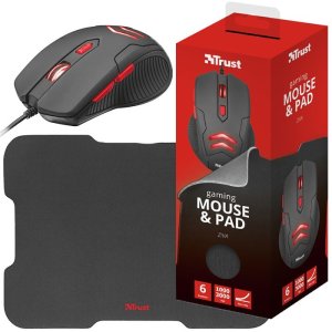 KIT GAMING MOUSE CON 6 PULSANTI E RETROILLUMINAZIONE + TAPPETINO PER MOUSE COLORE NERO TRUST ZIVA 21963 BLISTER