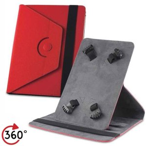 CUSTODIA BOOK UNIVERSALE CON FISSAGGIO ELASTICO E STAND GIREVOLE per TABLET FINO A 10" POLLICI COLORE ROSSO