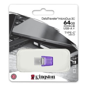 PEN DRIVE 64GB CON ATTACCO USB 3.2 E TYPE-C - VELOCITA' IN LETTURA 200MB/s DataTraveler microDuo 3C DTDUO3CG3/64GB KINGSTON