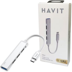 HUB 4 PORTE USB (1 USB 3.0 + 3 USB 2.0) CON CONNETTORE TYPE-C - CORPO IN ALLUMINIO LUNGHEZZA CAVO 11CM SILVER HB41 HAVIT