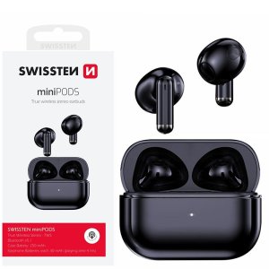 AURICOLARI BLUETOOTH 5.1 miniPODS SWISSTEN CON COMANDI TOUCH, RAGGIO D'AZIONE FINO A 10 MT E CAVO USB-C (INCLUSO) NERO 54200100