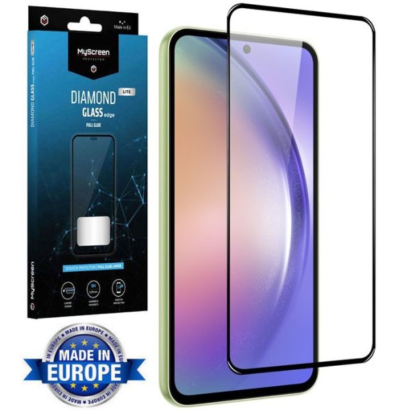 PELLICOLA per SAMSUNG GALAXY A54 5G, GALAXY S23 FE - IN VETRO TEMPERATO FULL FACE - FULL GLUE CORNICE NERA MYSCREEN DIAMOND LITE