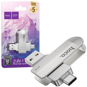 PEN DRIVE 32GB 2in1 CON ATTACCO USB 3.0 E TYPE-C VELOCITA' IN LETTURA FINO A 120MB/s IN METALLO COLORE SILVER OTG UD10 HOCO