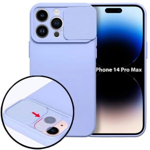 CUSTODIA per APPLE IPHONE 14 PRO MAX (6.7") IN SILICONE CON SLOT PER FOTOCAMERA SCORREVOLE E INTERNO IN MICROFIBRA LAVANDA