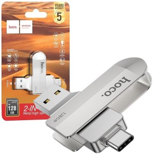 PEN DRIVE 128GB 2in1 CON ATTACCO USB 3.0 E TYPE-C VELOCITA' IN LETTURA FINO A 120MB/s IN METALLO COLORE SILVER OTG UD10 HOCO