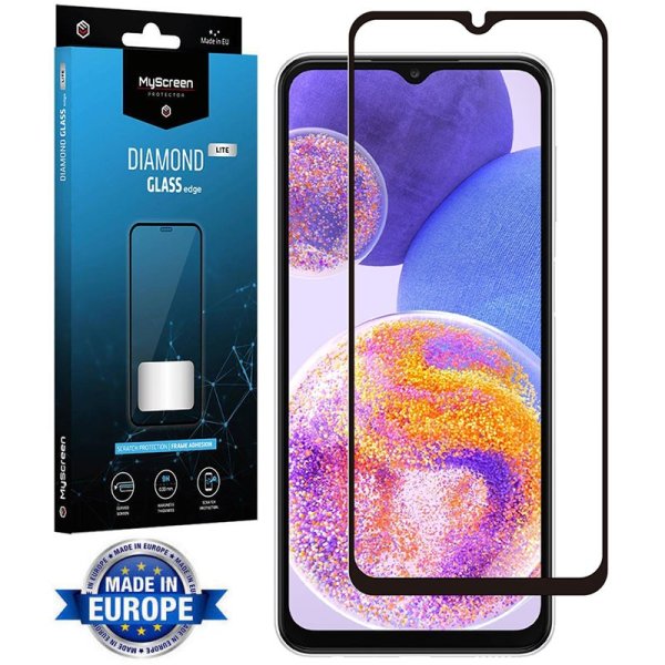 PELLICOLA per SAMSUNG GALAXY A23, M23, M33 - VETRO TEMPERATO FULL FACE 9H - FULL GLUE CORNICE NERA MYSCREEN DIAMOND LITE