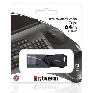 PEN DRIVE 64GB USB 3.2 GEN 1 con CAPPUCCIO DI PROTEZIONE MOBILE E ANELLO DI AGGANCIO NERO KINGSTON EXODIA ONYX DTXON/64GB