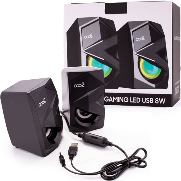 CASSE GAMING 8W CON LED DI 7 COLORI CON CAMBIO TONO GRADUALE - CONNETTORE JACK 3,5mm E USB PER LA CARICA COLORE NERO COOL