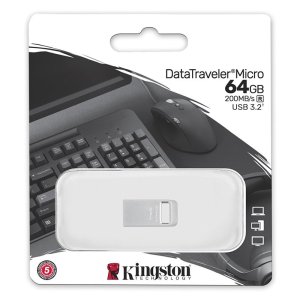 PEN DRIVE 64GB USB 3.2 CON DESIGN ULTRA PICCOLO E LEGGERO IN METALLO - VELOCITA' IN LETTURA 200MB/s E ASOLA AGGANCIO KINGSTON