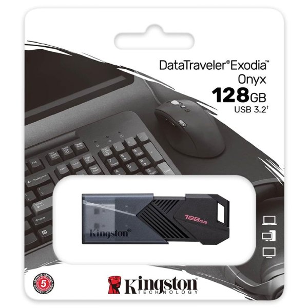 PEN DRIVE 128GB USB 3.2 GEN 1 con CAPPUCCIO DI PROTEZIONE MOBILE E ANELLO DI AGGANCIO NERO KINGSTON EXODIA ONYX DTXON/128GB