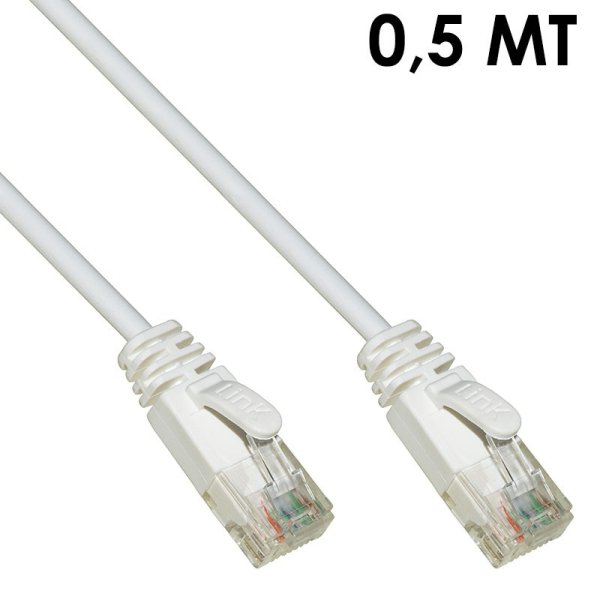 CAVO DI RETE PATCH CAT6 - LUNGHEZZA 0,5 MT - NON SCHERMATO UTP CONNETTORI RJ-45 COLORE GRIGIO LINK LK6U005P