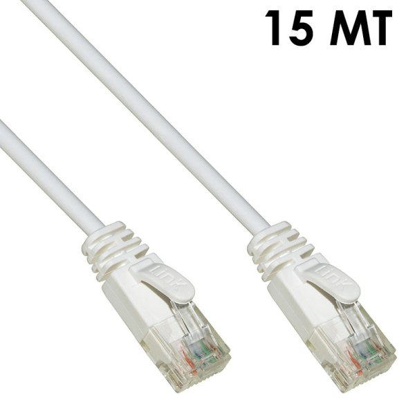 CAVO DI RETE PATCH CAT6 - LUNGHEZZA 15 MT - NON SCHERMATO UTP CONNETTORI RJ-45 COLORE GRIGIO LINK LK6U150P