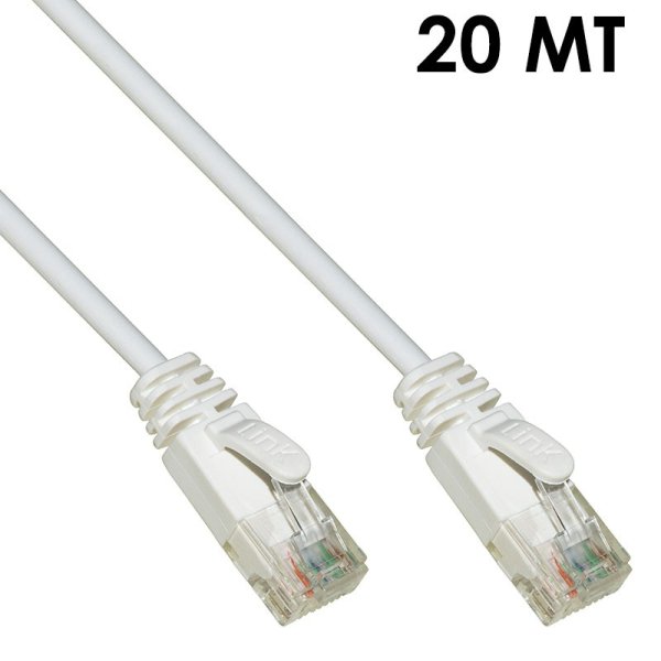 CAVO DI RETE PATCH CAT6 - LUNGHEZZA 20 MT - NON SCHERMATO UTP CONNETTORI RJ-45 COLORE GRIGIO LINK LK6U200P