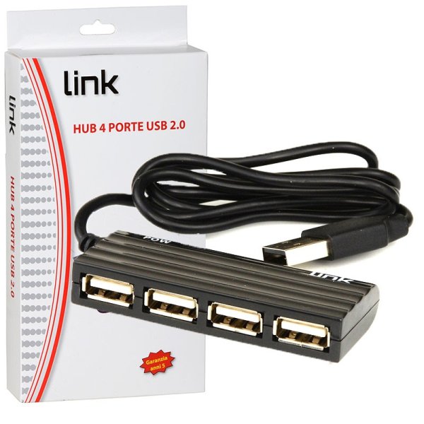 HUB 4 PORTE USB 2.0 CON VELOCITA' DI TRASFERIMENTO FINO A 480Mbps E CAVO LUNGHEZZA 80CM COLORE NERO LKHUB204 LINK